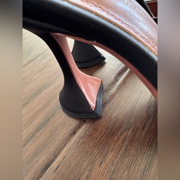 Amina Muaddi Rosie Embellished Bow Satin Pedestal Sandals - Picture 9 of 10